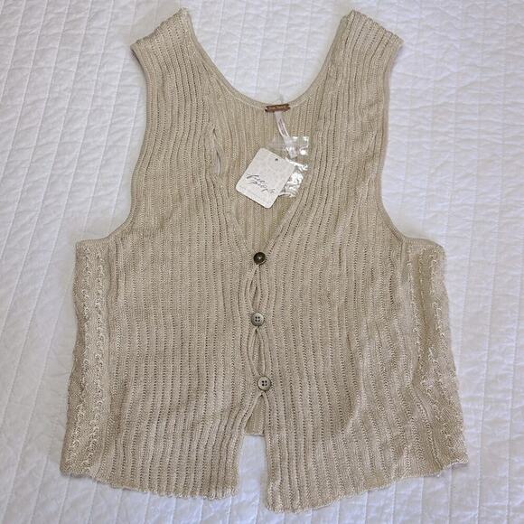 FREE PEOPLE Seascape Tank Vest NWT in Conch Combo Metallic Gold Cream Sz. Small - Picture 8 of 14